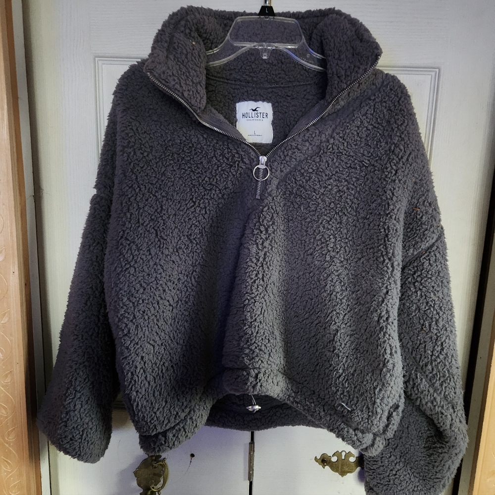 Hollister Charcoal Fleece Half-Zip Jacket - Picture 4 of 9